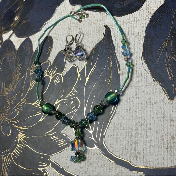 Vintage Handmade 925 Sterling Silver Blue Crystal Bead Necklace and Earrings D2 - Picture 8 of 11